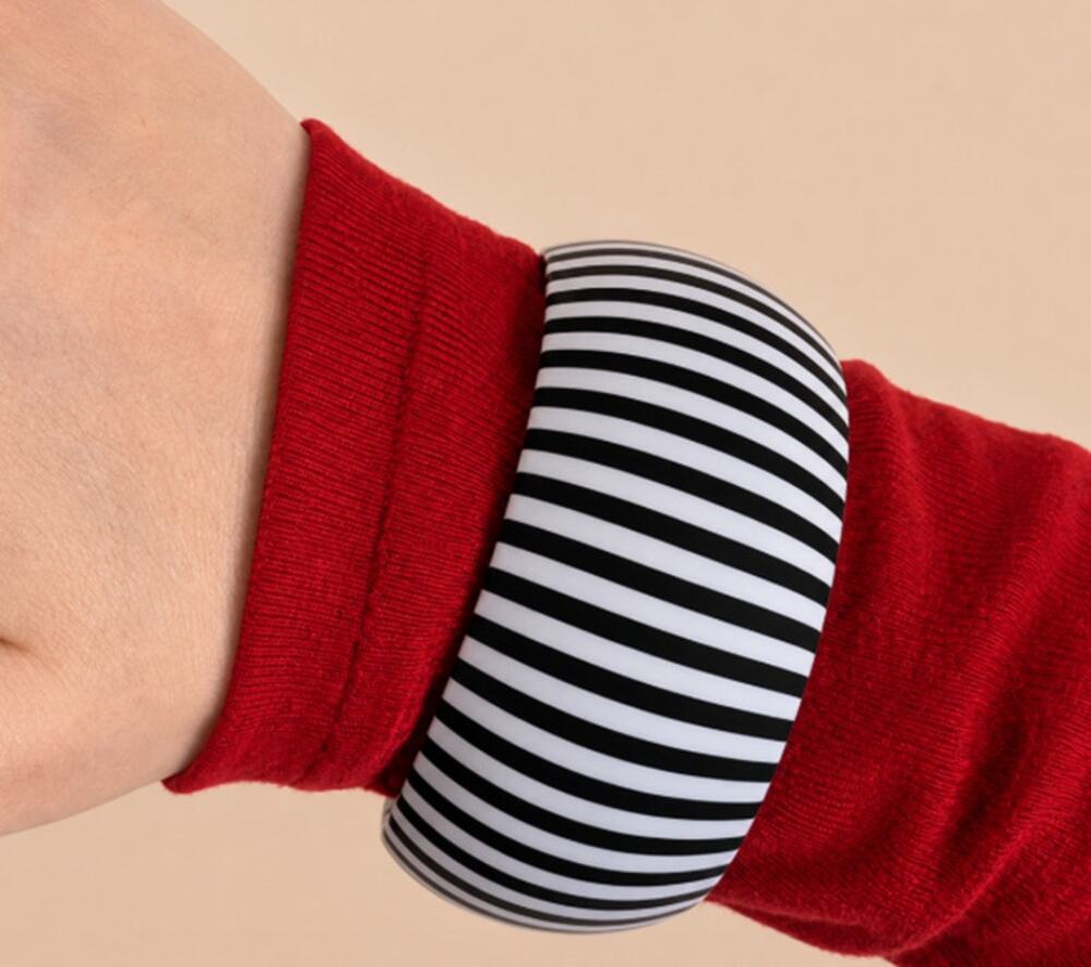 Chunky Black and White Striped Resin Acrylic C shaped Cuff Bracelet